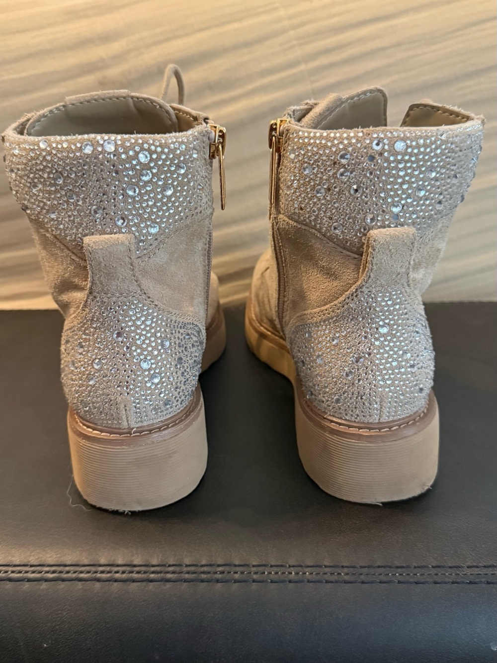 Michael Kors Beige Crystal-Embellished Lace-Up Ankle Boots